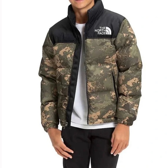 The North Face Reversible Mount Chimborazo Puffer Jacket Camo Green Size M 10/12 - Picture 1 of 8
